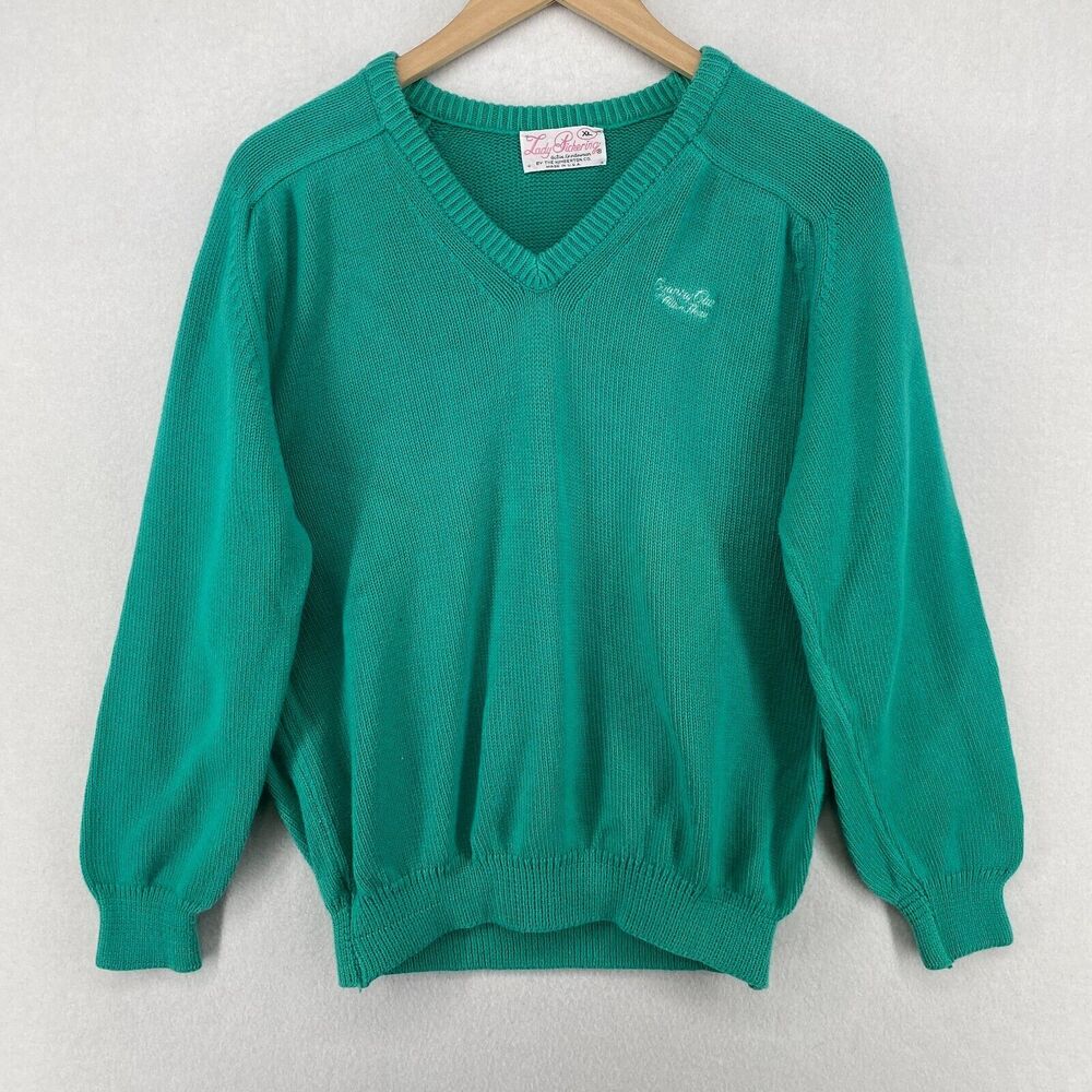 COUNTRY CLUB OF HILTONHEAD Sweater Womens XL Cotton V-Neck LADY PICKERING Green